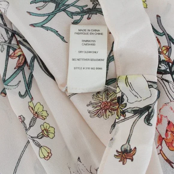 Rebecca Taylor 100%Silk Long Tie Sleeve Meadow Floral Top Pink Combo V-neck 2 - Picture 4 of 15